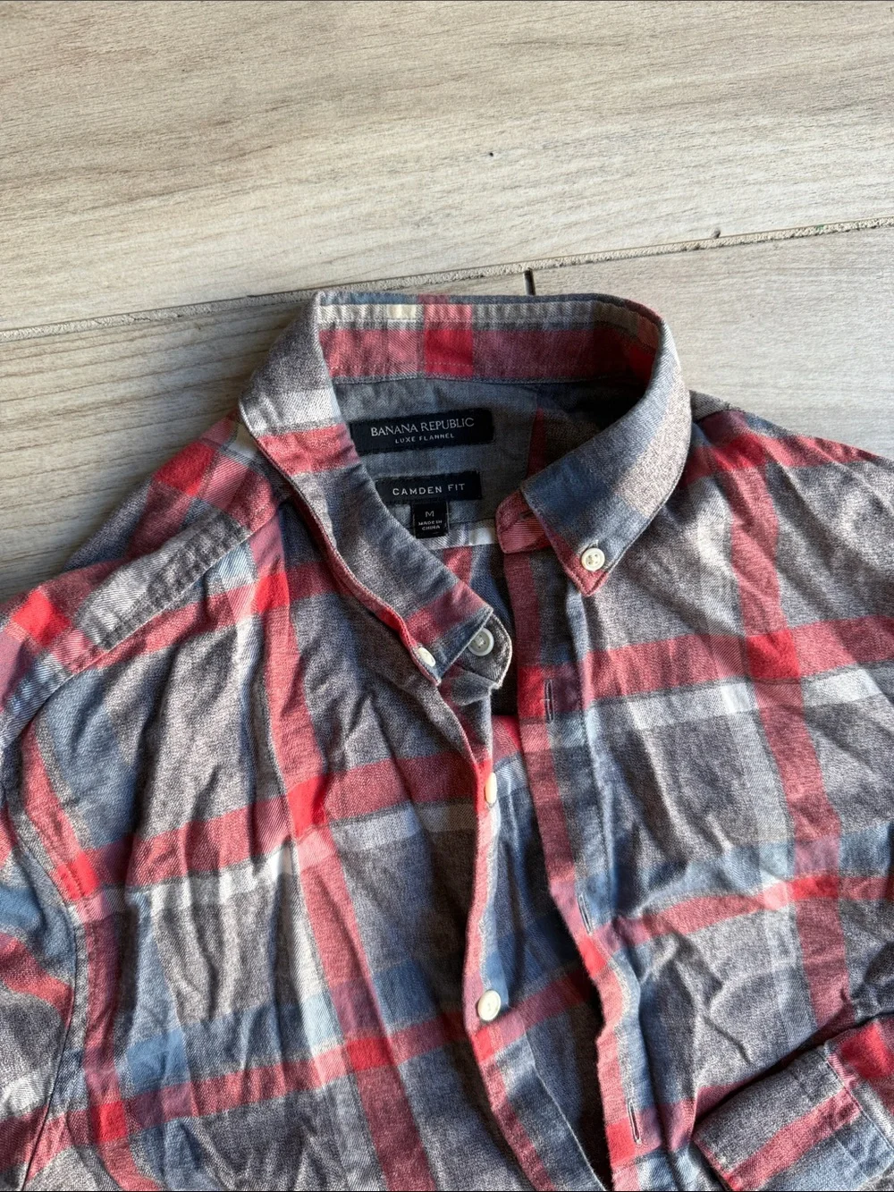 Banana Republic Plaid Button-Down Shirt in Red, Gray & Blue